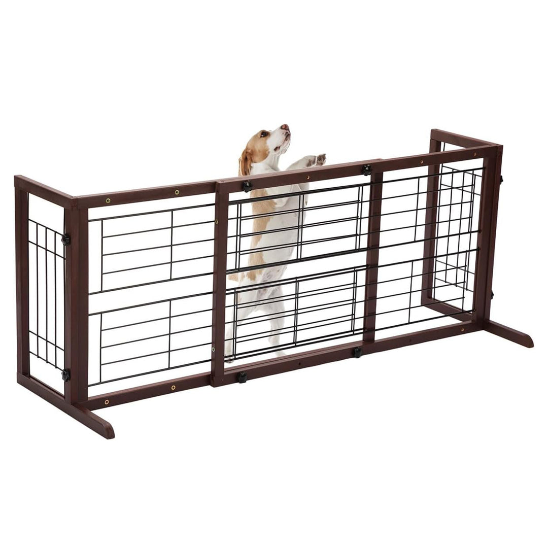 COZIWOW Freestanding Dog Gate Indoor with Side Panels for Stairs, 71 In, Brown