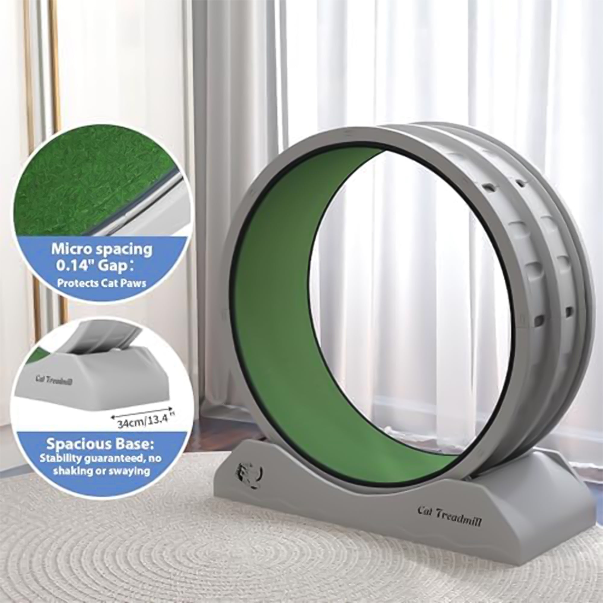 COZIWOW Lockable 31.5” Cat Exercise Wheel Treadmill with Removable Carpet, Grey - VMInnovations