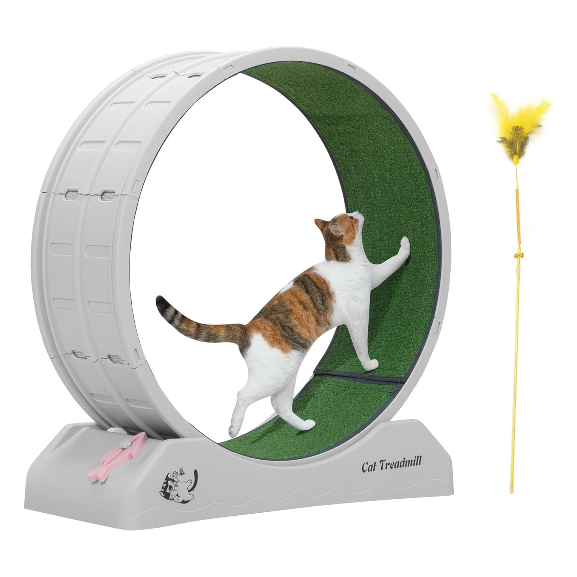 COZIWOW Lockable 31.5” Cat Exercise Wheel Treadmill with Removable Carpet, Grey - VMInnovations
