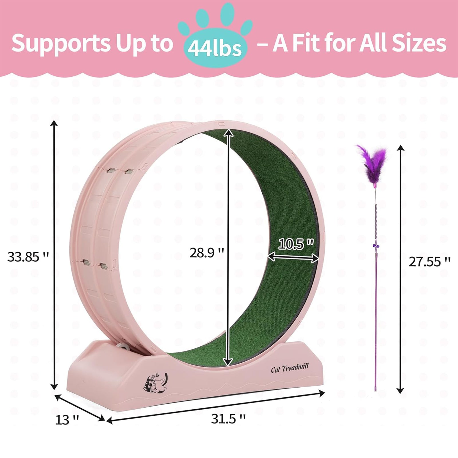 COZIWOW Lockable 31.5” Cat Exercise Wheel Treadmill with Removable Carpet, Pink - VMInnovations