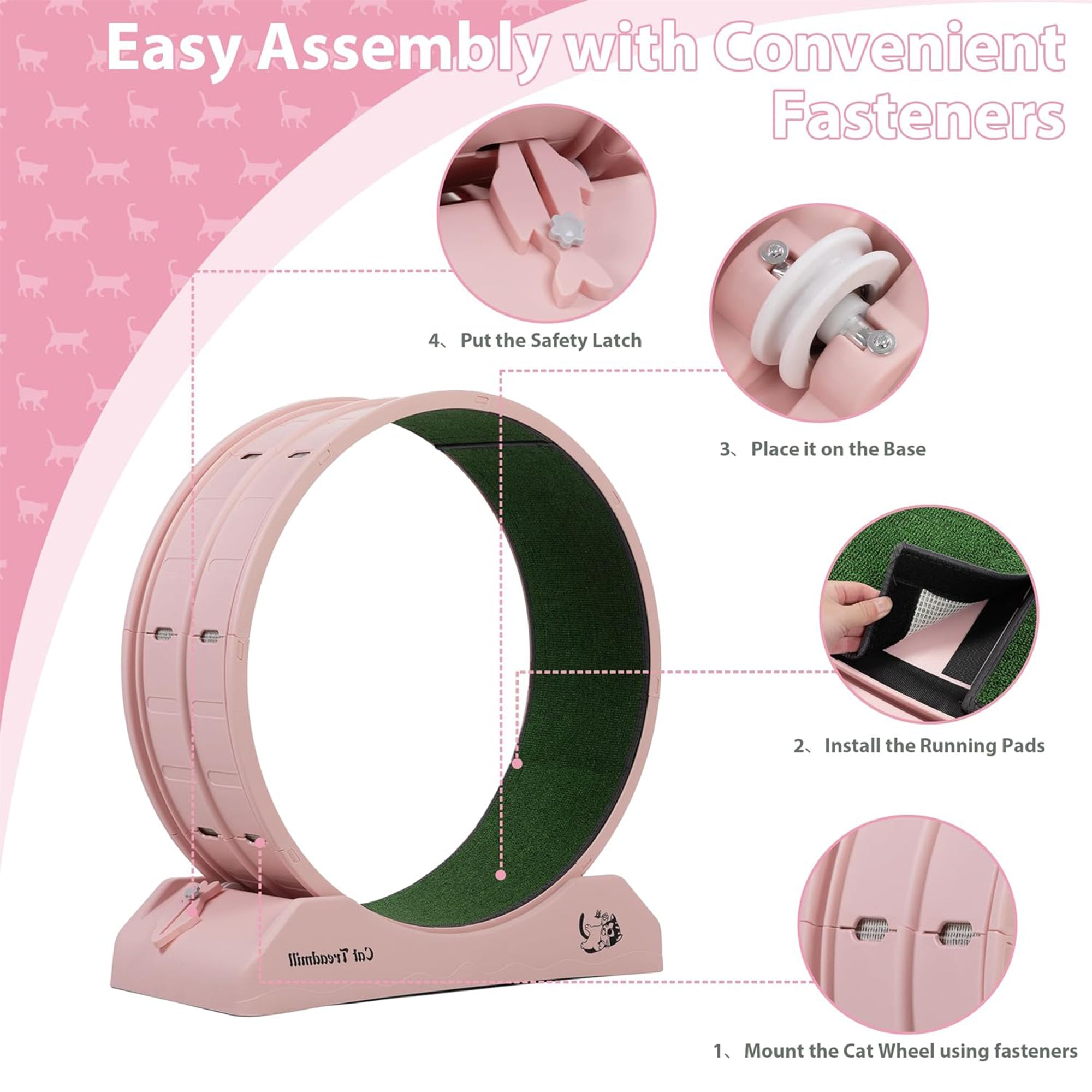 COZIWOW Lockable 31.5” Cat Exercise Wheel Treadmill with Removable Carpet, Pink - VMInnovations