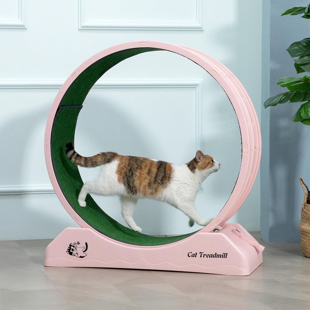 COZIWOW Lockable 31.5” Cat Exercise Wheel Treadmill with Removable Carpet, Pink