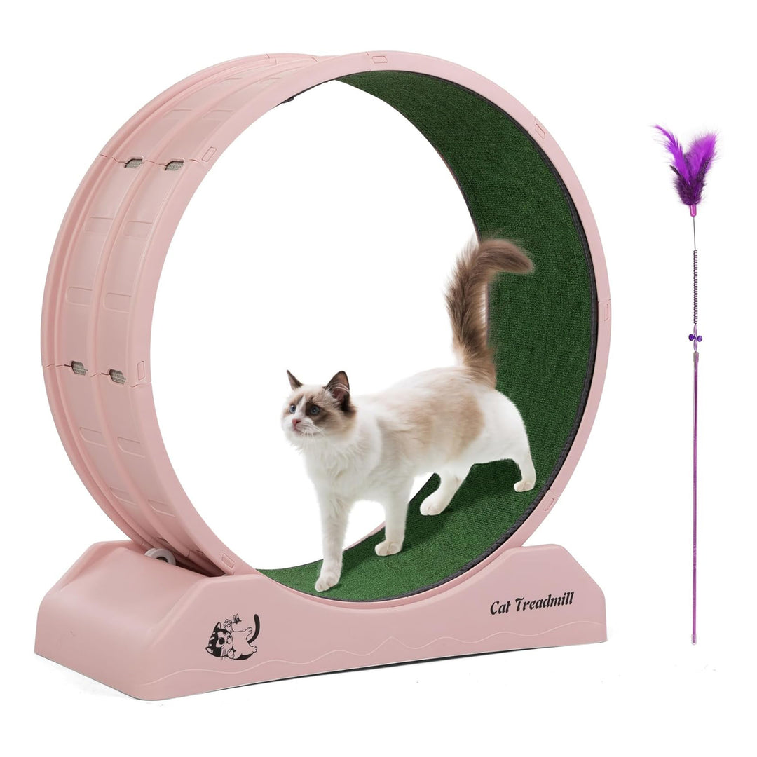 COZIWOW Lockable 31.5” Cat Exercise Wheel Treadmill with Removable Carpet, Pink