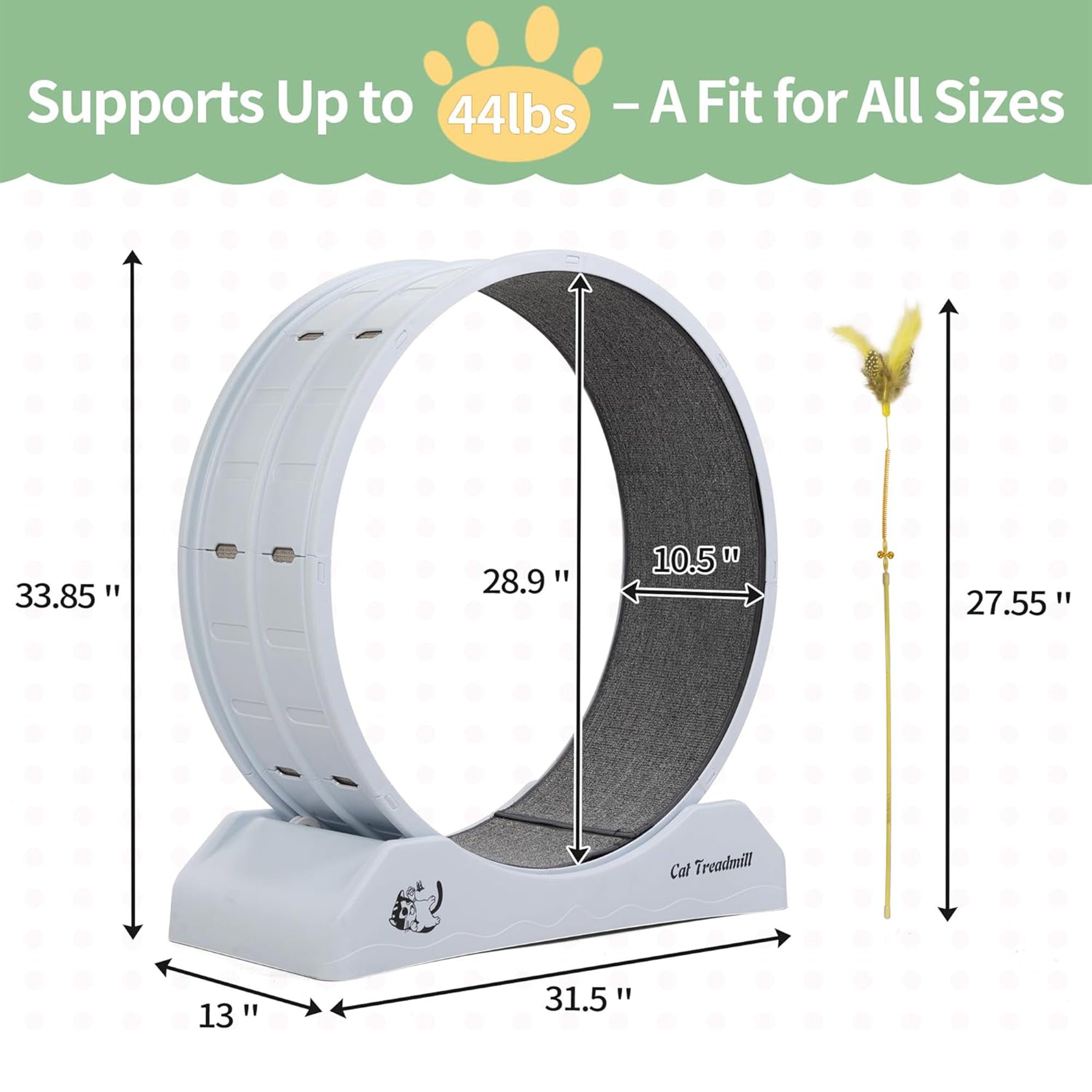 COZIWOW 31.5” Lockable Cat Exercise Wheel with Removable Carpet, Light Grey - VMInnovations