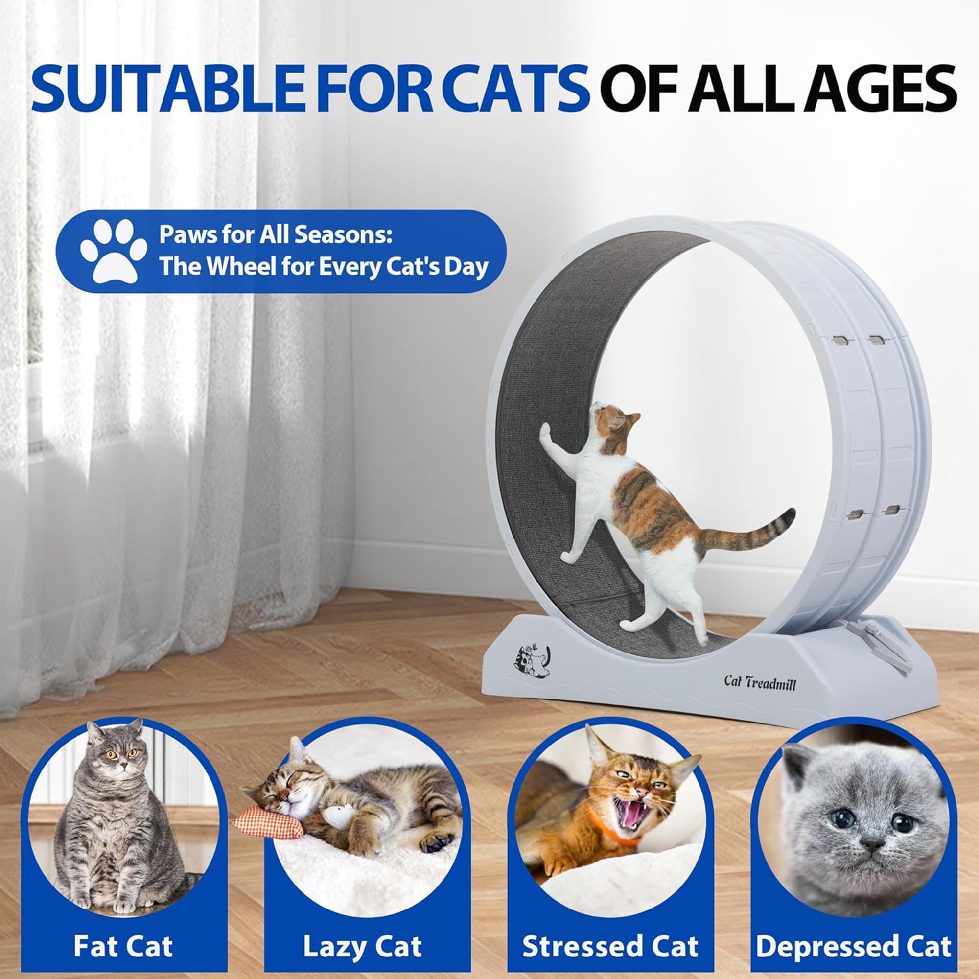 COZIWOW 31.5” Lockable Cat Exercise Wheel with Removable Carpet, Light Grey - VMInnovations