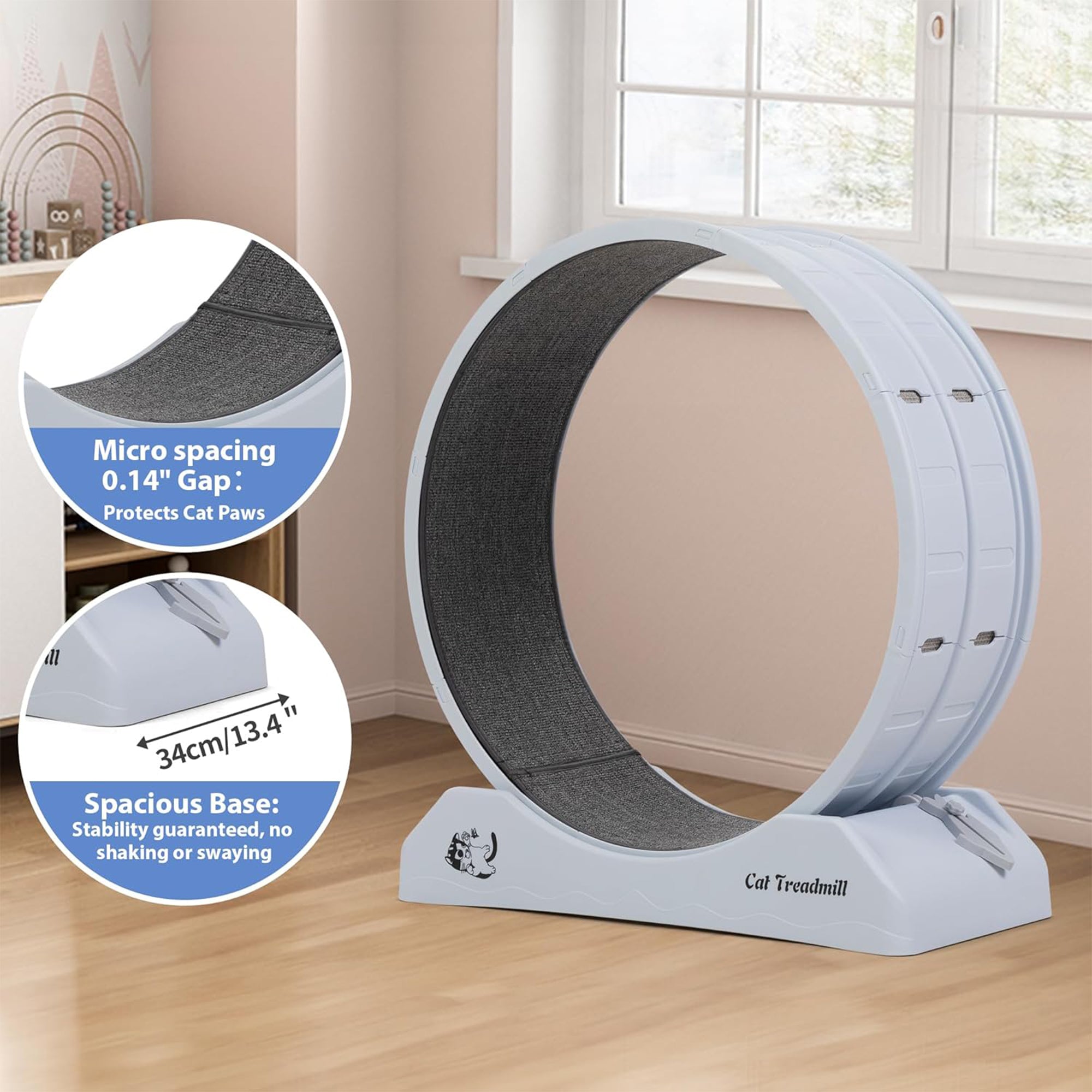 COZIWOW 31.5” Lockable Cat Exercise Wheel with Removable Carpet, Light Grey - VMInnovations