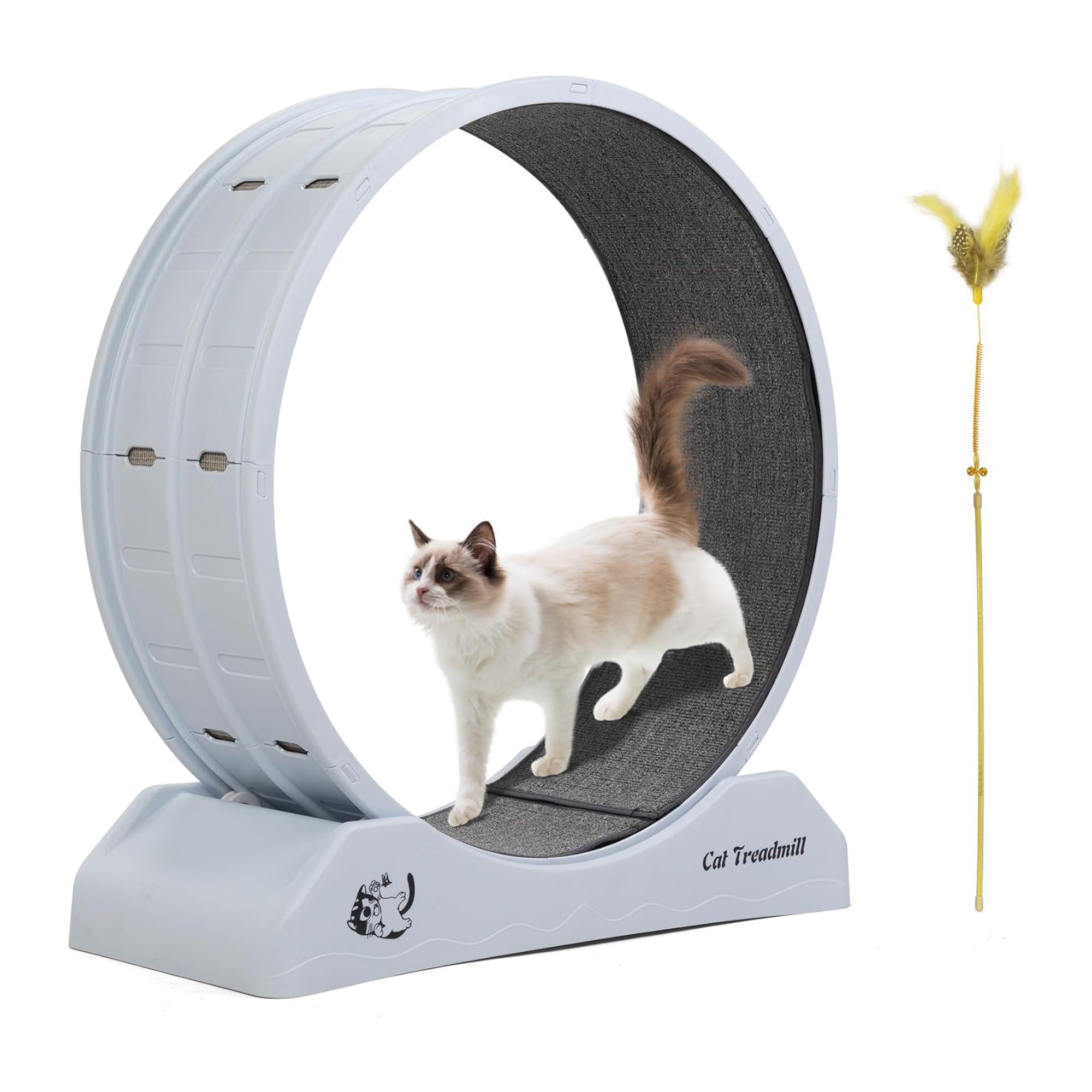 COZIWOW 31.5” Lockable Cat Exercise Wheel with Removable Carpet, Light Grey - VMInnovations