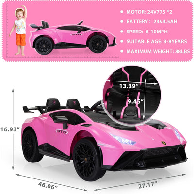 TOBBI 24 Volt Lamborghini Electric Car Toy with Remote Control Included, Pink - VMInnovations