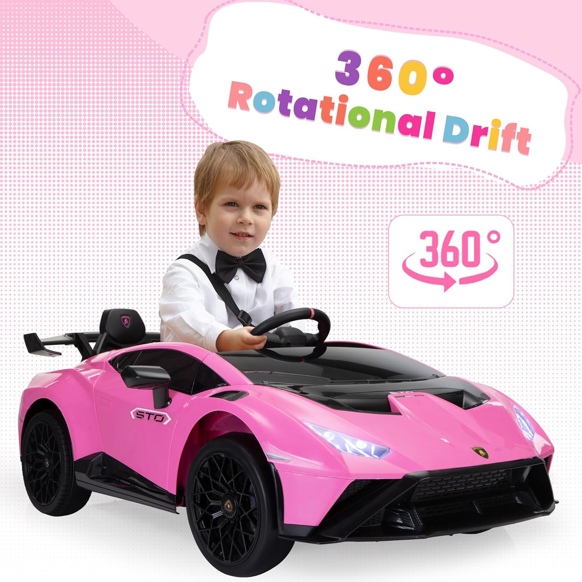 TOBBI 24 Volt Lamborghini Electric Car Toy with Remote Control Included, Pink - VMInnovations