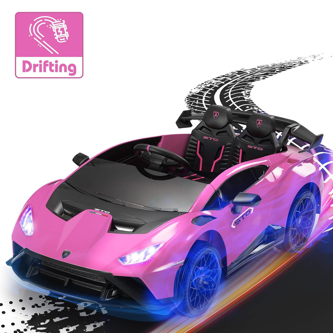 TOBBI 24 Volt Lamborghini Electric Car Toy with Remote Control Included, Pink