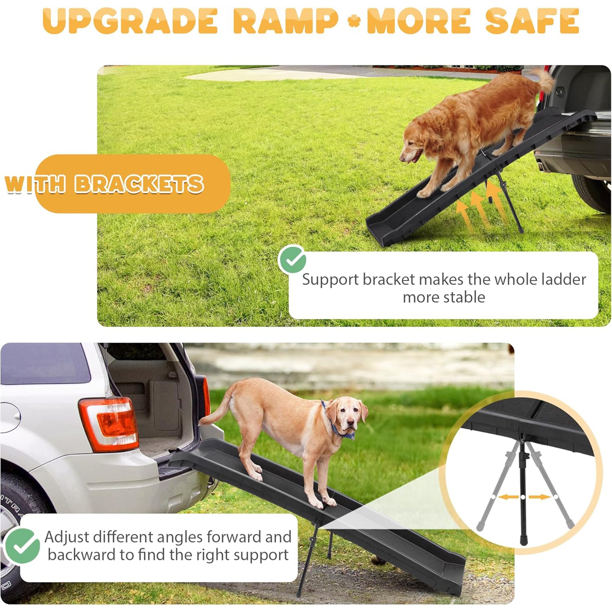 COZIWOW Portable Folding Dog Ramp with Non Skid Surface Steps, 62 Inches, Black (Used)