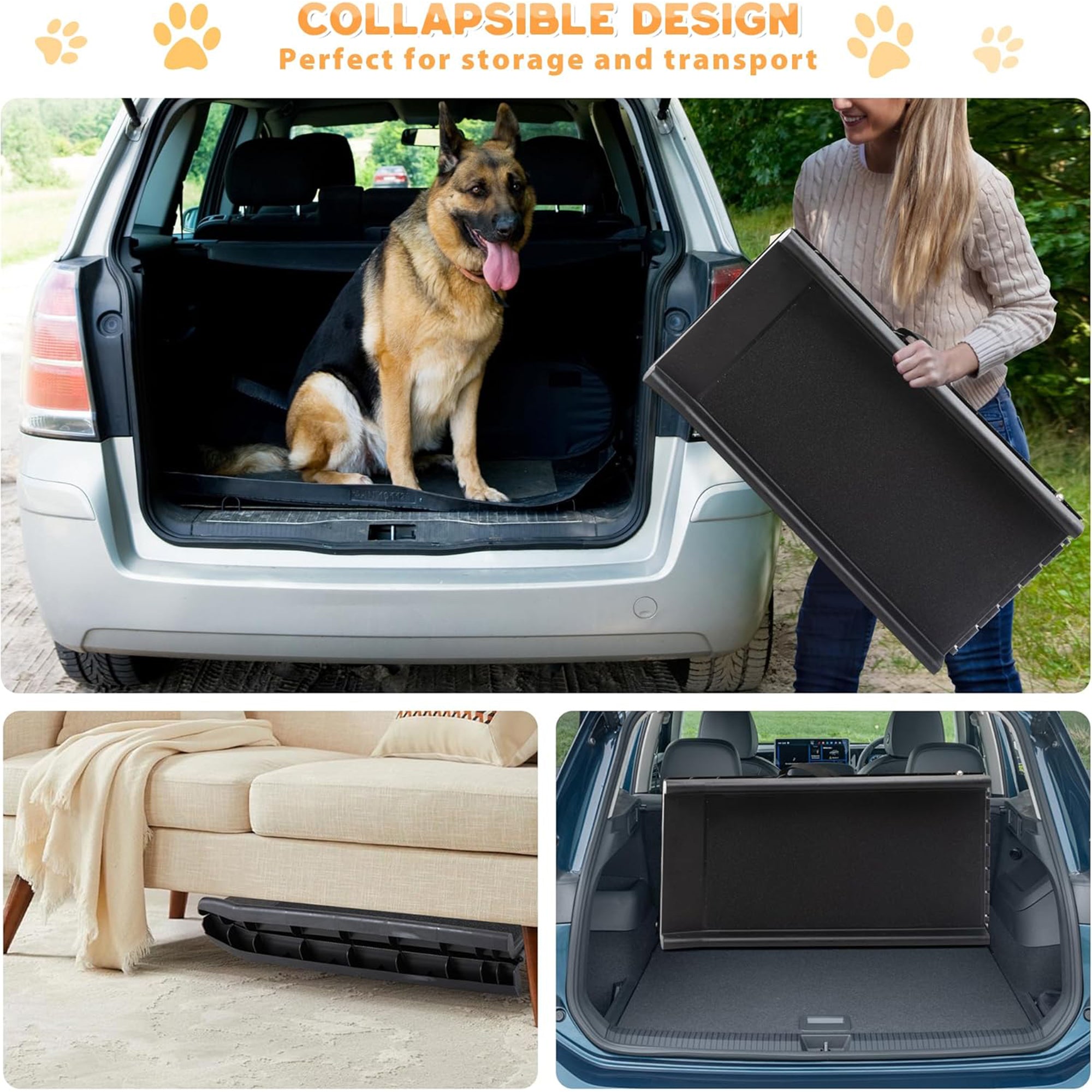 COZIWOW Portable Folding Dog Ramp with Non Skid Surface Steps, 62 Inches, Black (Used)