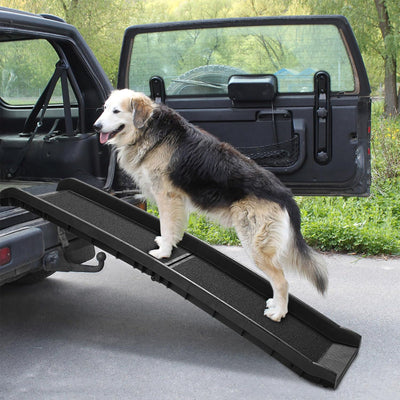 COZIWOW Portable Folding Dog Ramp with Non Skid Surface Steps, 62 Inches, Black (Used)