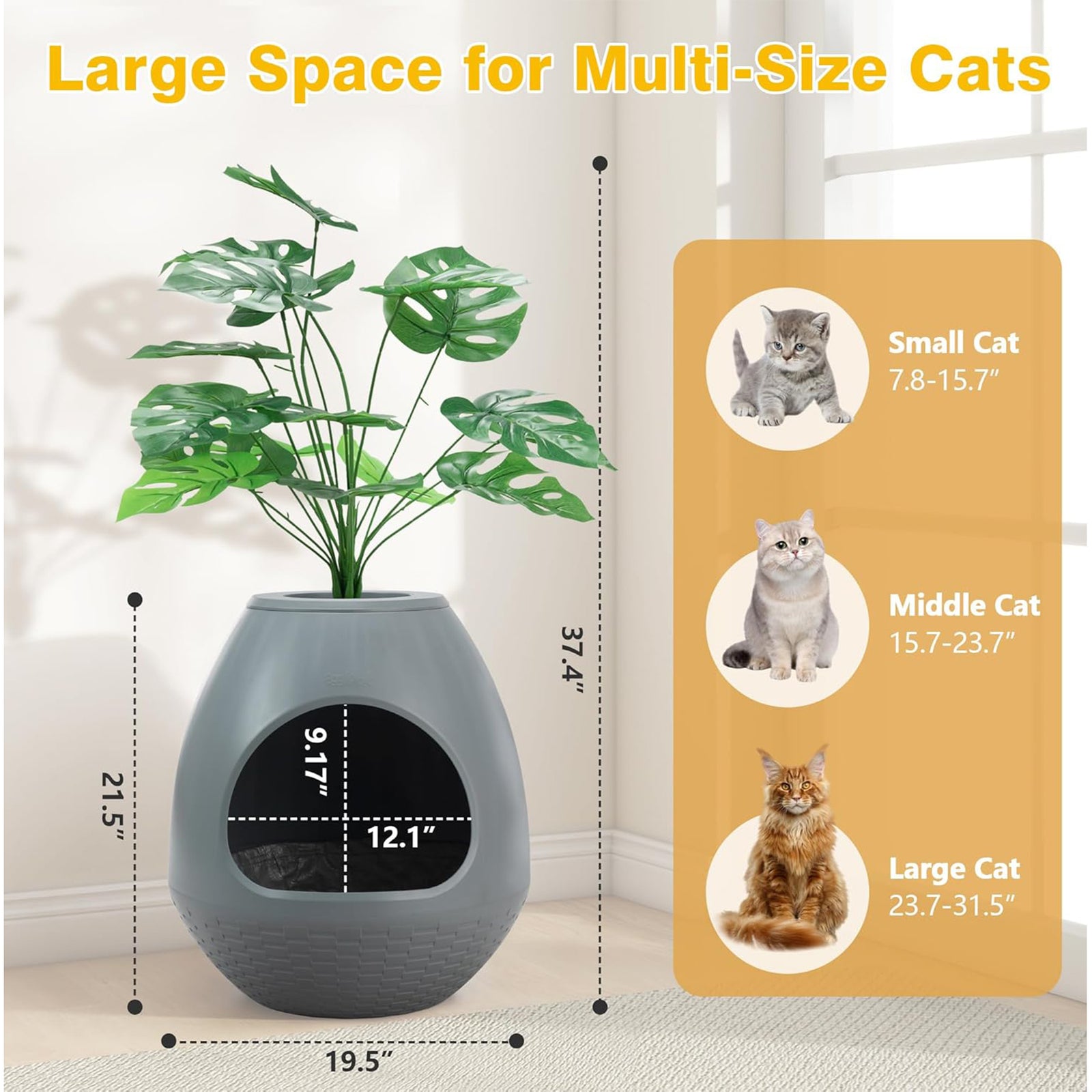 COZIWOW Eggloa6 Extra Large Hidden Plant Cat Litter Box with Odor Control, Grey - VMInnovations