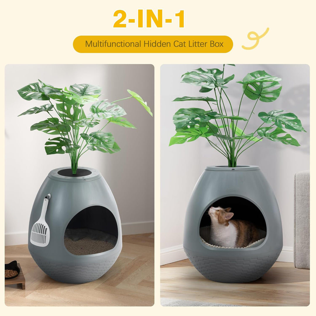 COZIWOW Eggloa6 Extra Large Hidden Plant Cat Litter Box with Odor Control, Grey