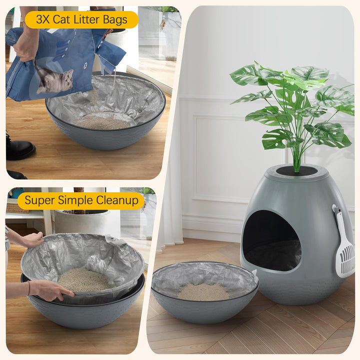 COZIWOW Eggloa6 Extra Large Hidden Plant Cat Litter Box with Odor Control, Grey