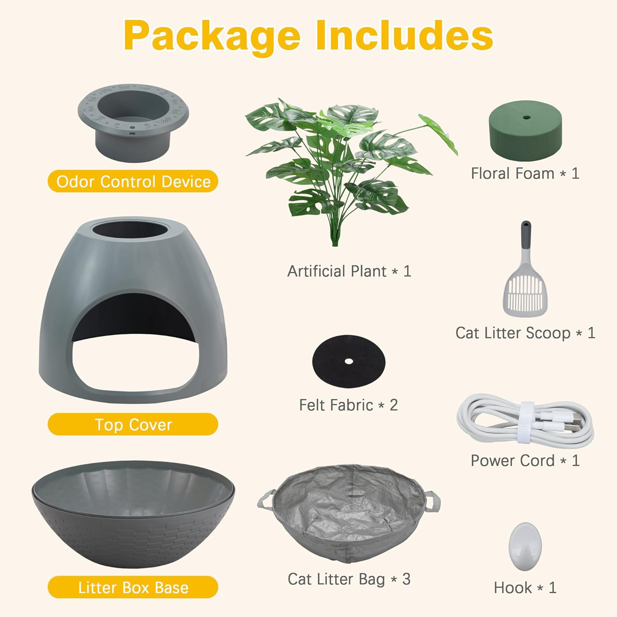 COZIWOW Eggloa6 Extra Large Hidden Plant Cat Litter Box with Odor Control, Grey - VMInnovations