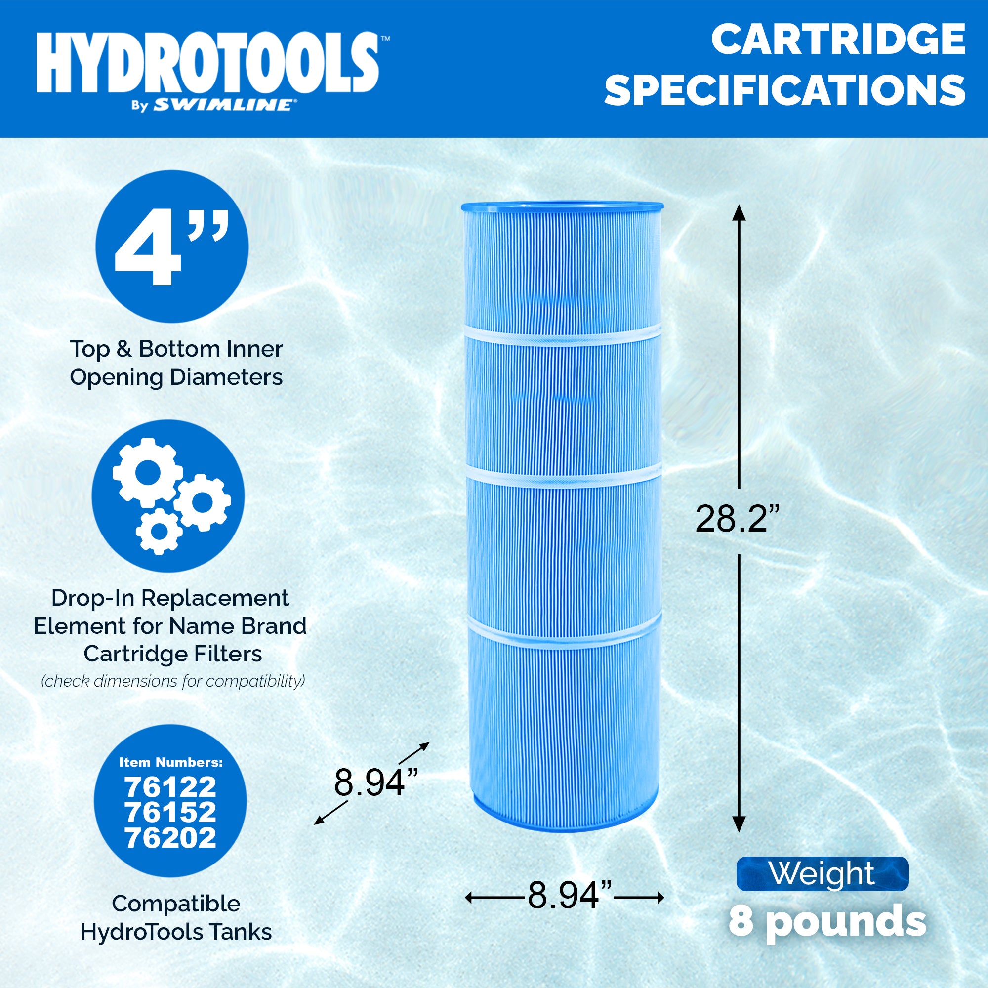 Swimline HYDROTOOLS Ultra Pool Replacement Cartridge Filter, 200 Sq. Ft., Blue - VMInnovations