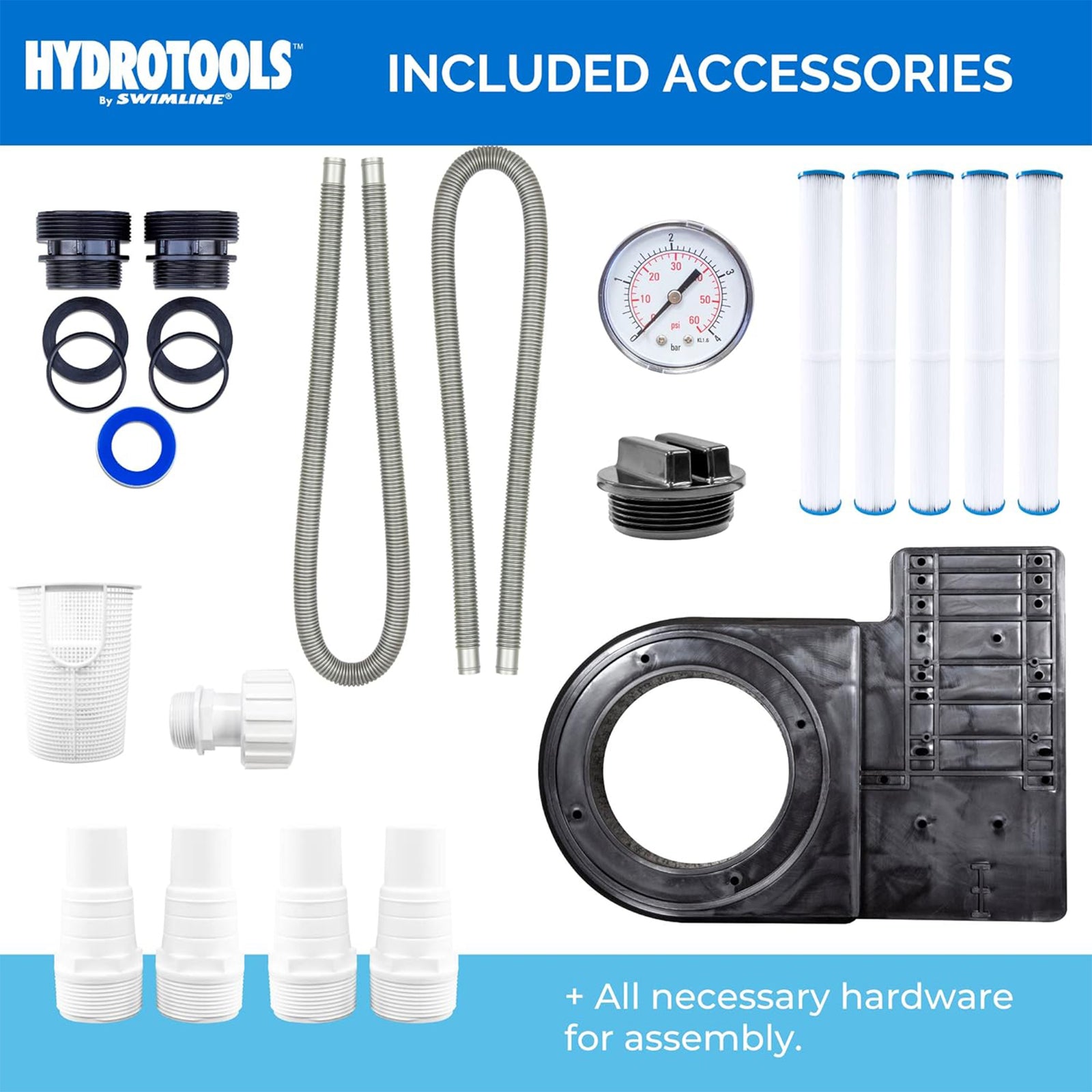 Swimline HYDROTOOLS 40 Sq Ft Cartridge Pool Filter System with Connection Kit - VMInnovations