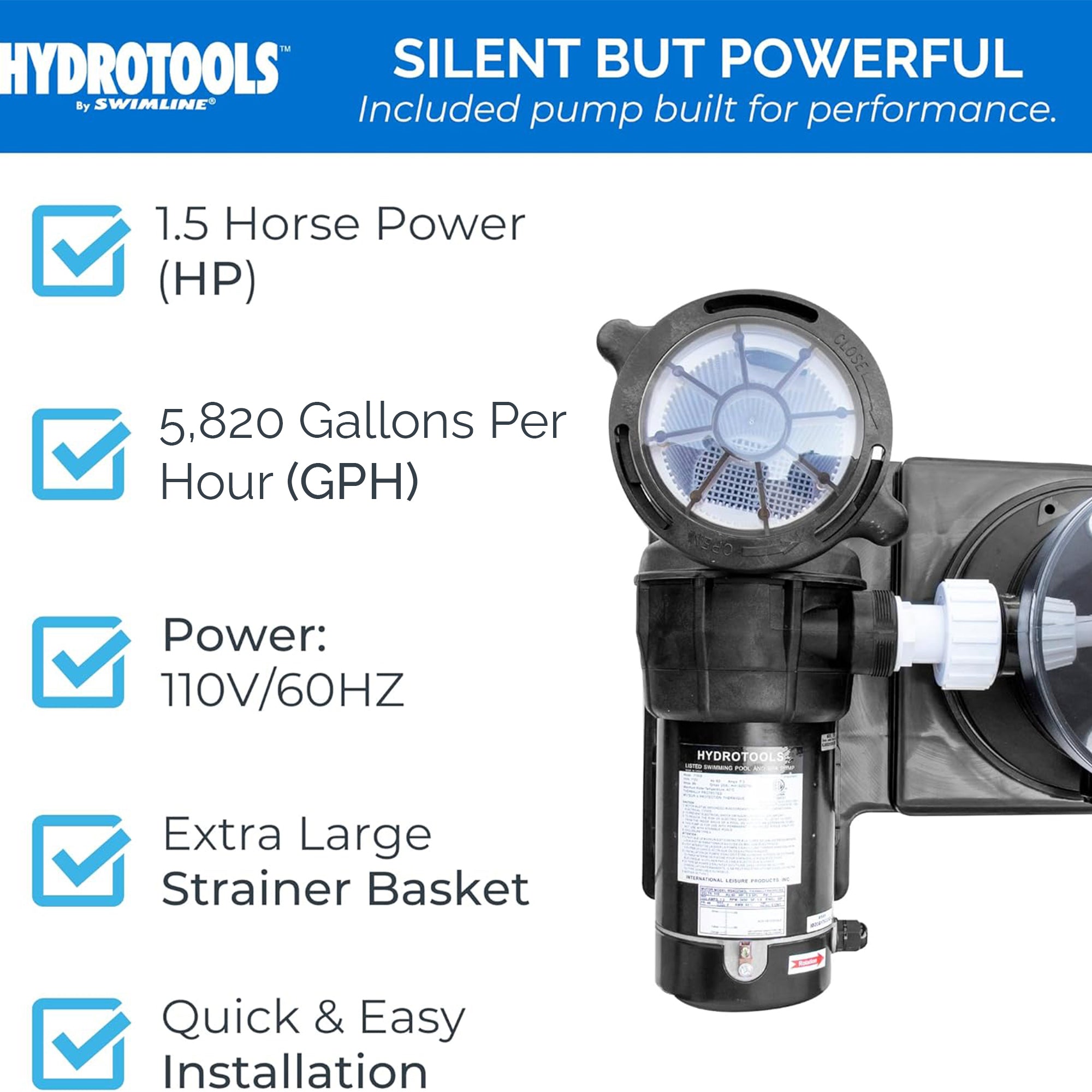 Swimline HYDROTOOLS 100 Sq Ft Sure-Flo Pool Cartridge Filter Pump (Open Box) - VMInnovations