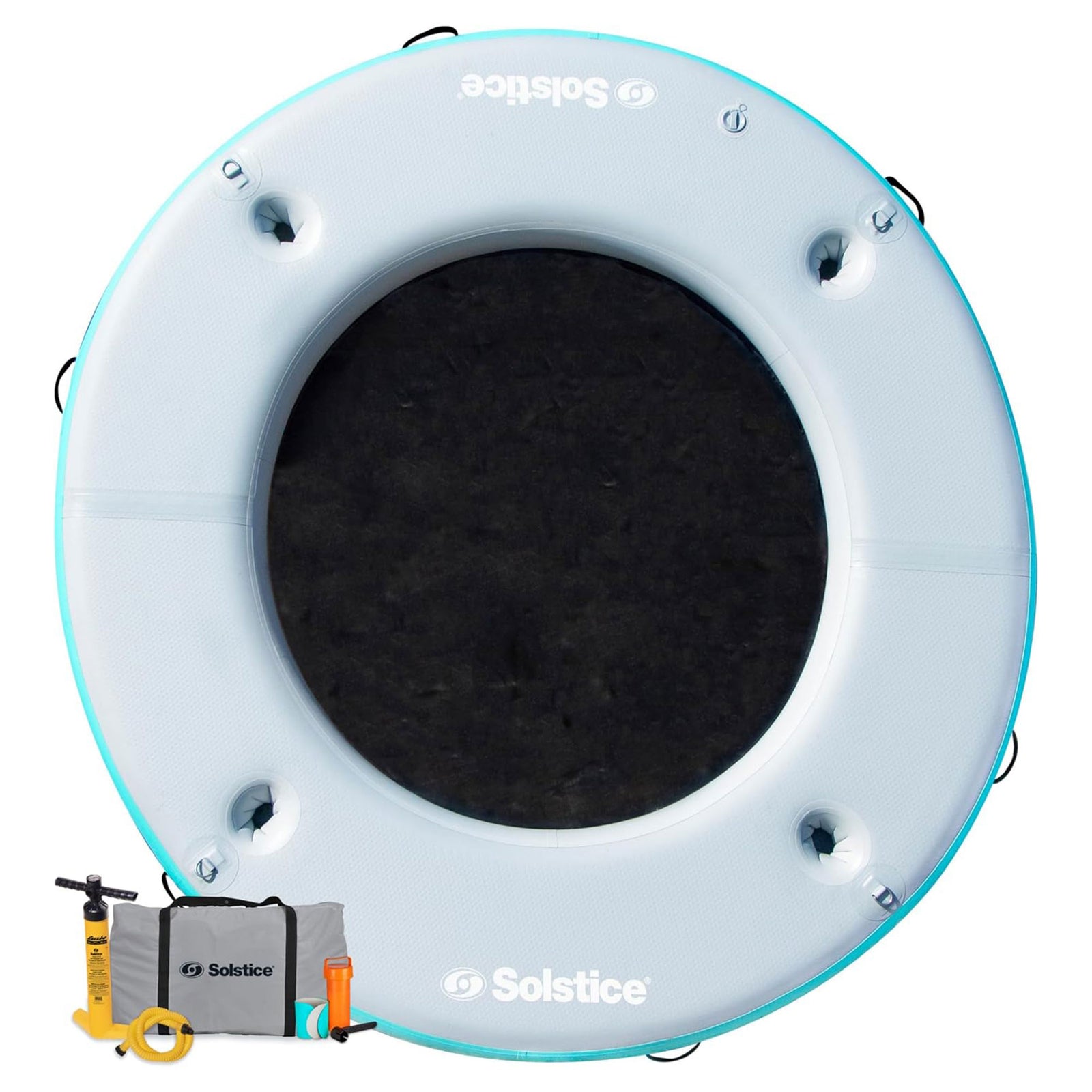 Solstice Original Inflatable Mesh Dock Floating 8 Foot Round Water Mat Lounger - VMInnovations