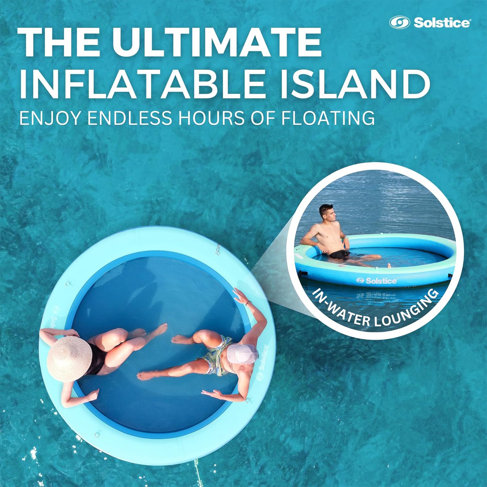 SOLSTICE Circular Inflatable Mesh Dock Platform for Lake Boat Pool Ocean, 8' - VMInnovations