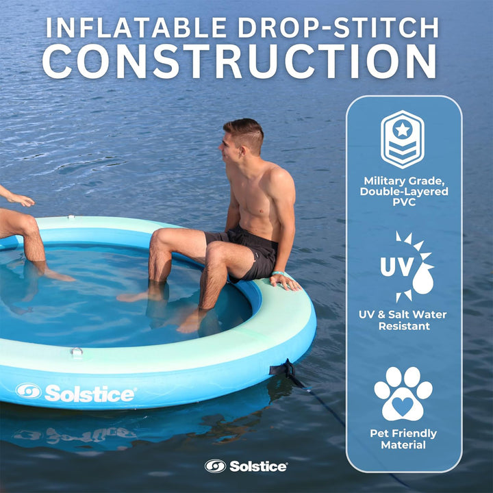 SOLSTICE Circular Inflatable Mesh Dock Platform for Lake Boat Pool Ocean, 8'