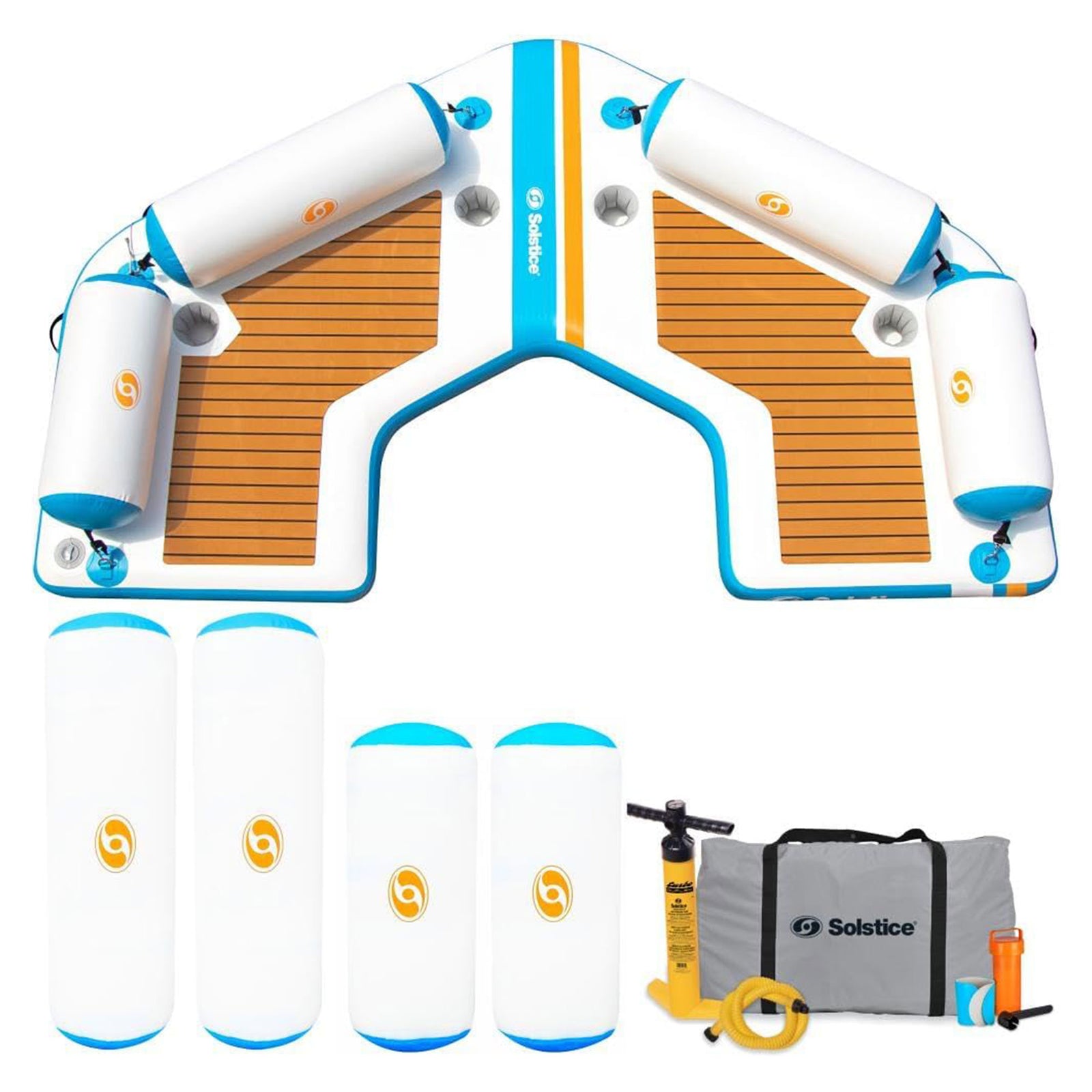 Solstice Original Inflatable Floating C-Dock Platform 11 Foot Water Mat Lounger - VMInnovations