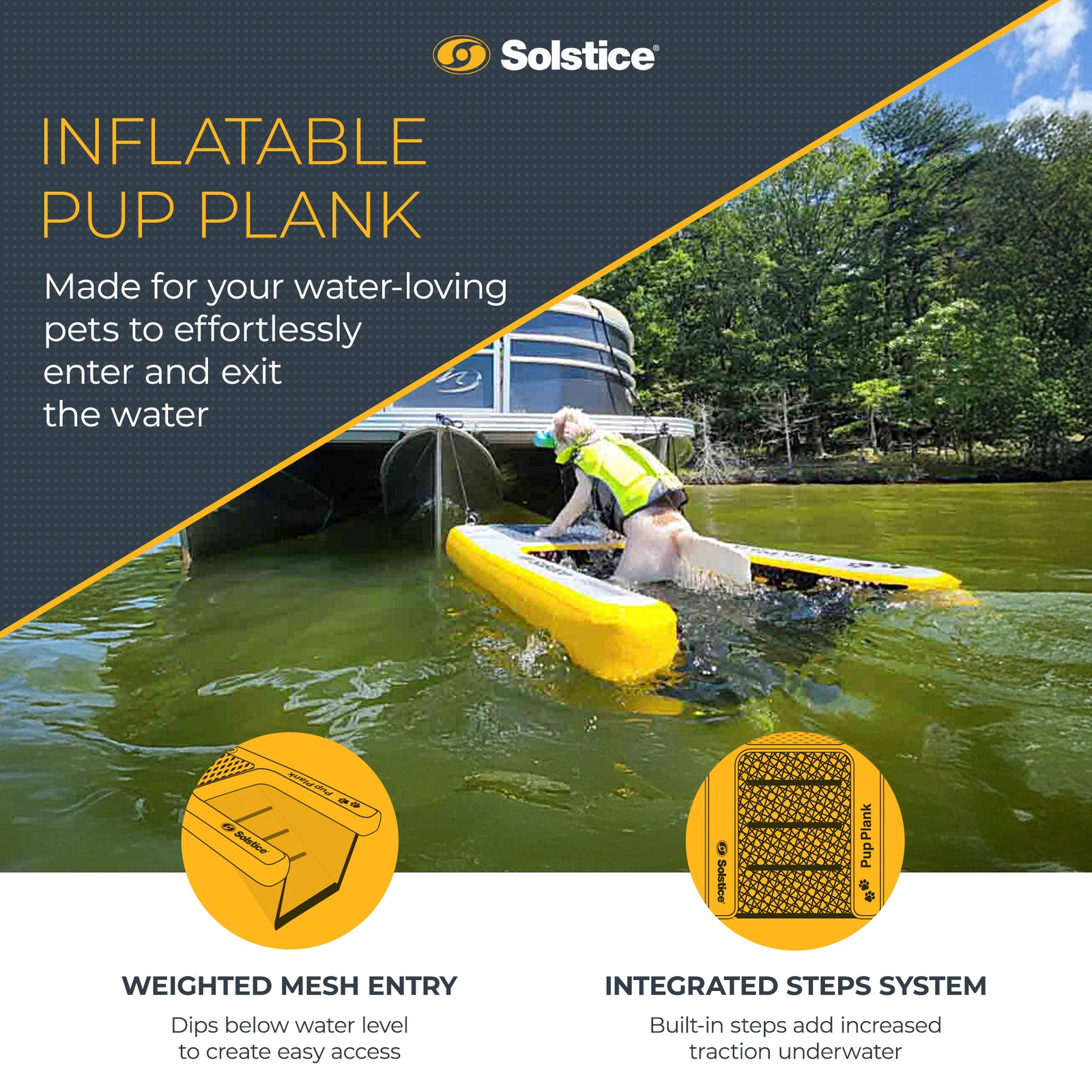 Solstice Original Inflatable Pup Plank Dog Float Floating Ramp Ladder for Pools - VMInnovations