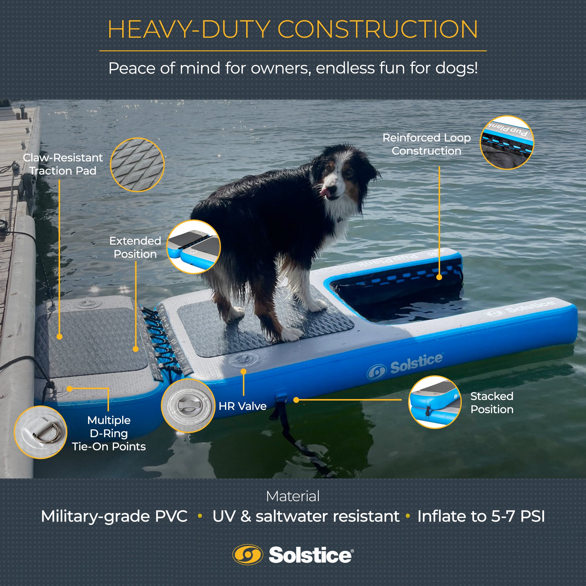 Solstice Original Inflatable Pup Plank Dog Float Floating Ramp Ladder for Pools