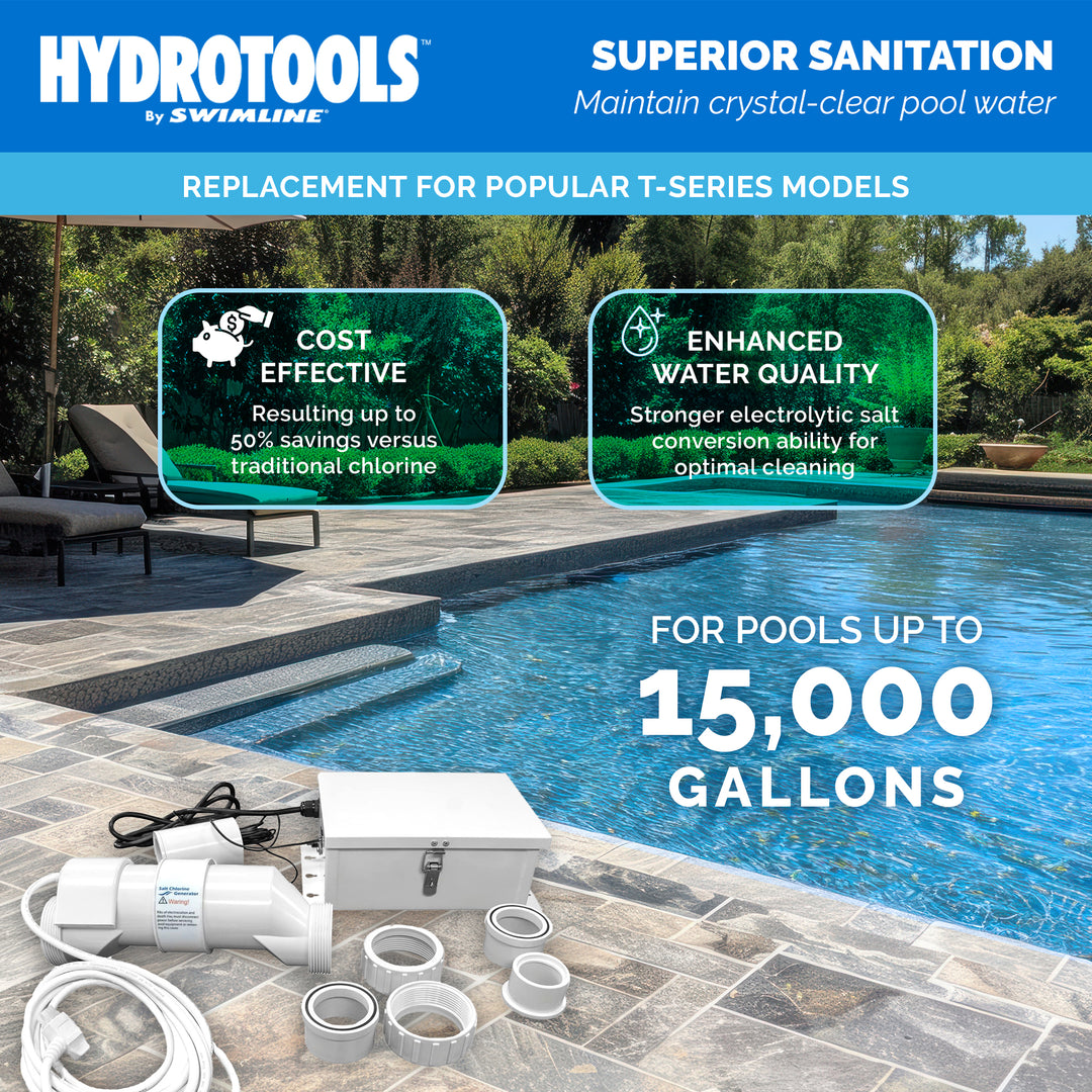 Swimline 87615 Salt Water Chlorine Generator System, 15K Gal Pools (Open Box)