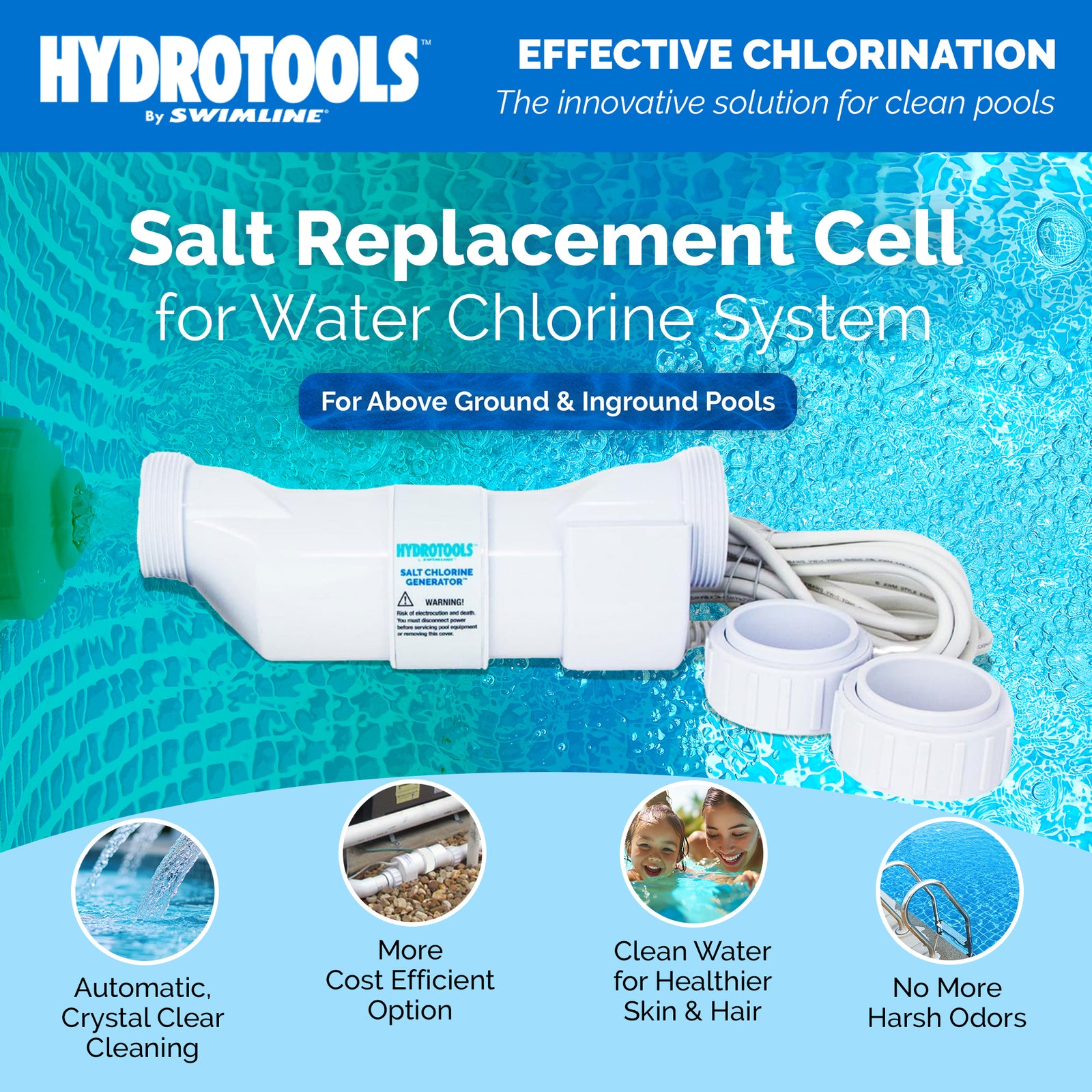 Swimline 87625 Salt Replacement Cell for Water Chlorine System, 25K Gallon Pools - VMInnovations