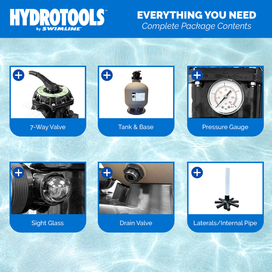 Swimline Hydrotools 22 Inch Sand Filter Combo Set for Pools, 250lb Sand Capacity - VMInnovations