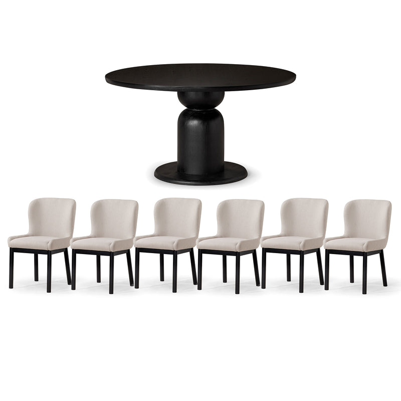 Maven Lane Mila Table and 6 Gia Chair Contemporary Dining Set, Refined Black