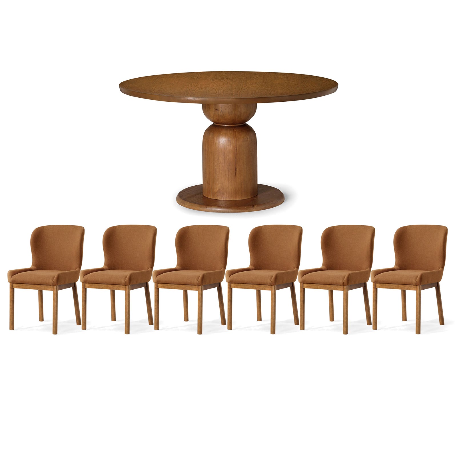 Maven Lane Mila Table and 6 Gia Chair Contemporary Dining Set, Refined Brown - VMInnovations