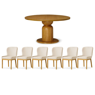 Maven Lane Mila Table and 6 Gia Chair Contemporary Dining Set, Refined Natural