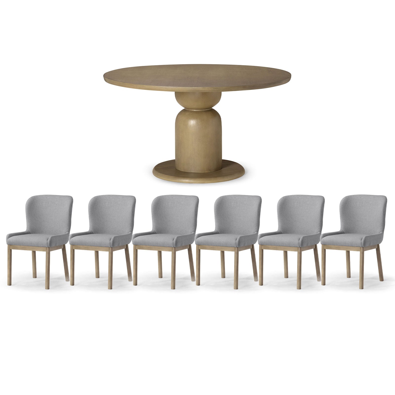 Maven Lane Mila Table and 6 Gia Chair Contemporary Dining Set, Refined Grey - VMInnovations