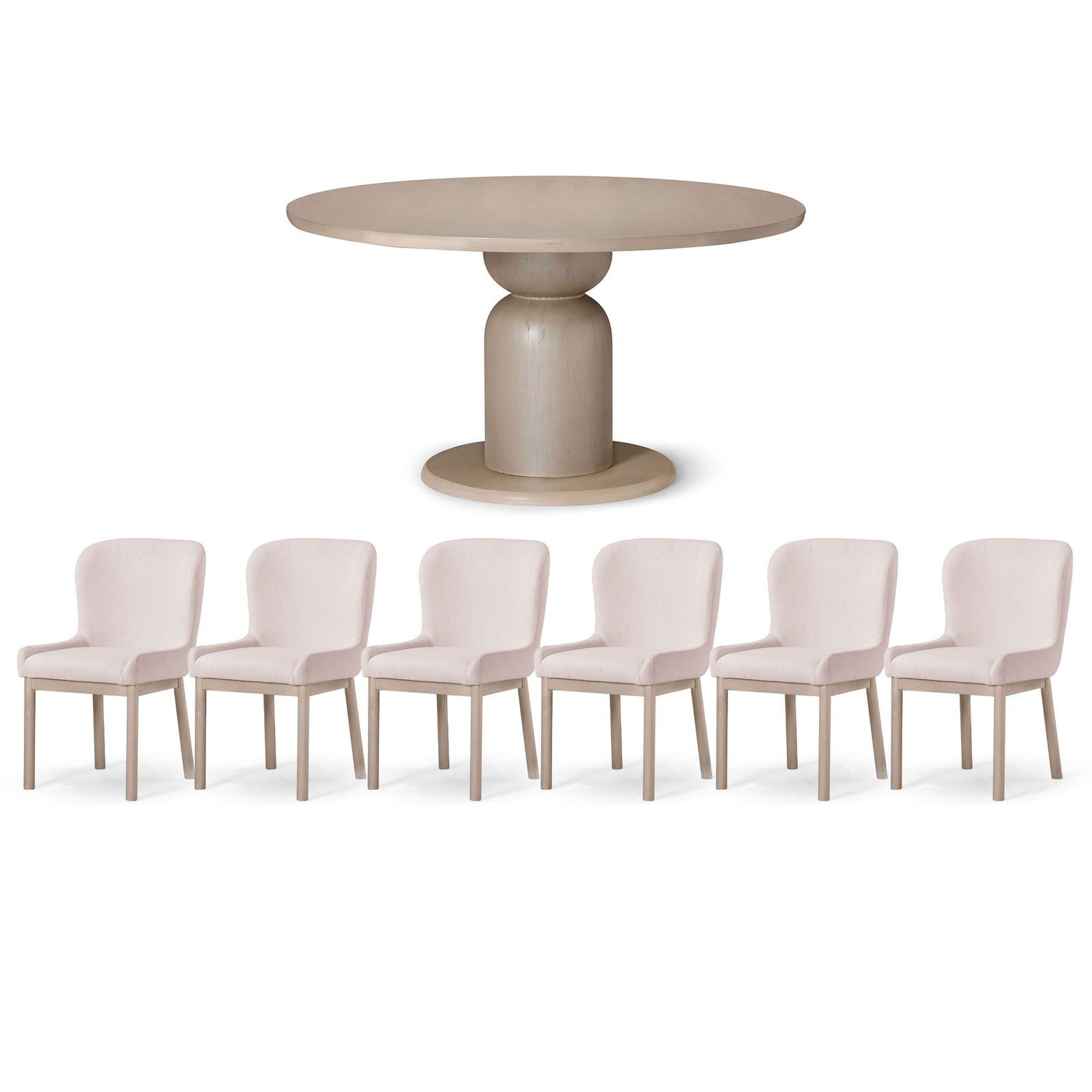 Maven Lane Mila Table and 6 Gia Chair Contemporary Dining Set, Refined White - VMInnovations