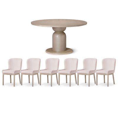 Maven Lane Mila Table and 6 Gia Chair Contemporary Dining Set, Refined White