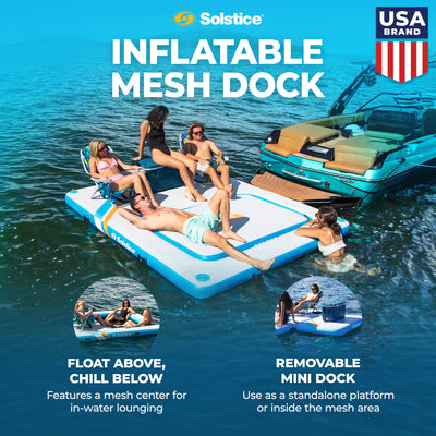SOLSTICE Original Inflatable Mesh Dock Platform for Lake Boat Pool Ocean, 10'x8' - VMInnovations
