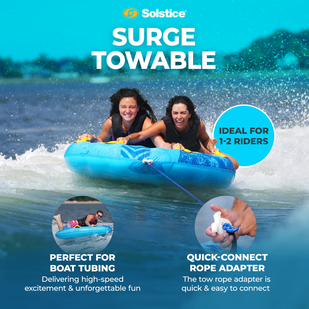 Solstice Surge Inflatable Towable 2-Person Water Sport Tube with 6 Handles