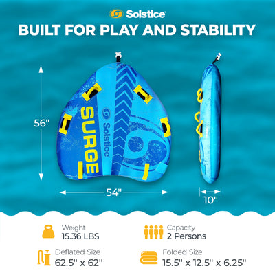Solstice Surge Inflatable Towable 2-Person Water Sport Tube with 6 Handles - VMInnovations