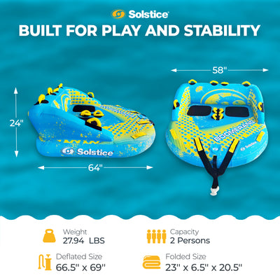 Solstice Boomerang Inflatable Towable 2-Person Water Sport Tube with 14 Handles - VMInnovations