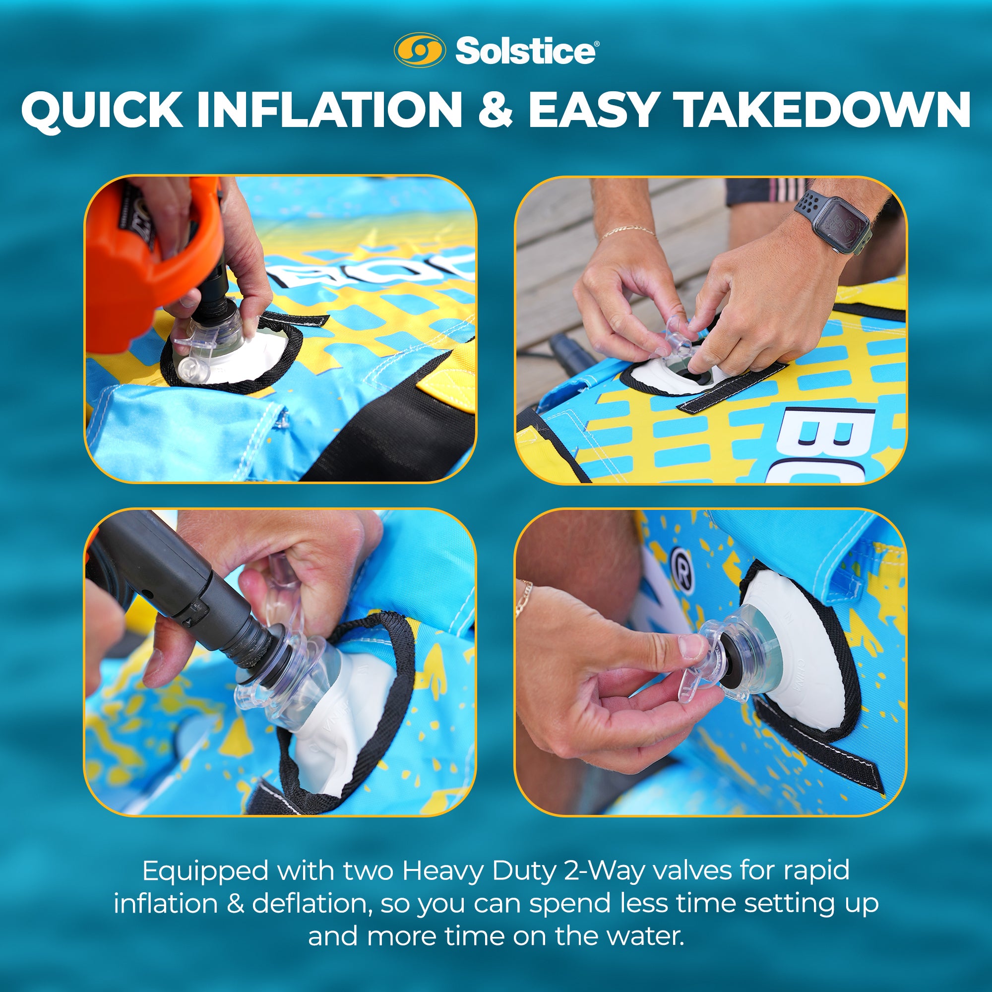 Solstice Boomerang Inflatable Towable 2-Person Water Sport Tube with 14 Handles - VMInnovations