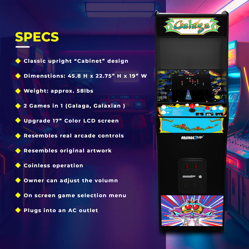 Arcade1Up Galaga Deluxe Arcade Machine Bundled w/ Adjustable Stool Bundle, Black