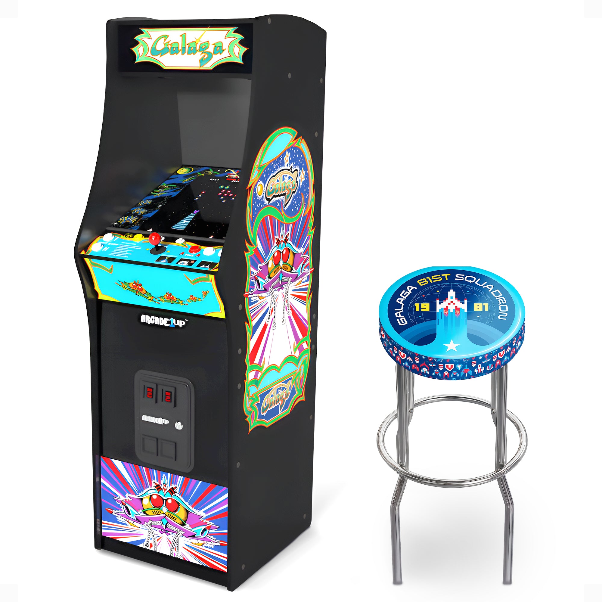 Arcade1Up Galaga Deluxe Arcade Machine Bundled w/ Adjustable Stool Bundle, Black