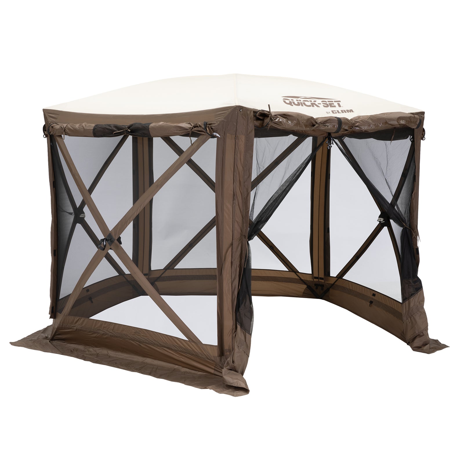 CLAM Quick-Set Adventure 9 x 9 Ft Portable Outdoor Camping Canopy Shelter, Brown - VMInnovations