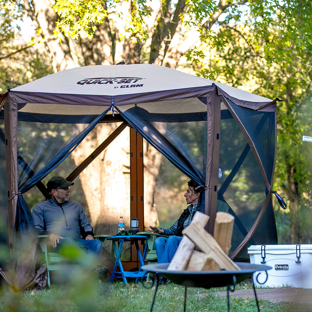 CLAM Quick-Set Adventure 9 x 9 Ft Portable Outdoor Camping Canopy, Brown (Used) - VMInnovations