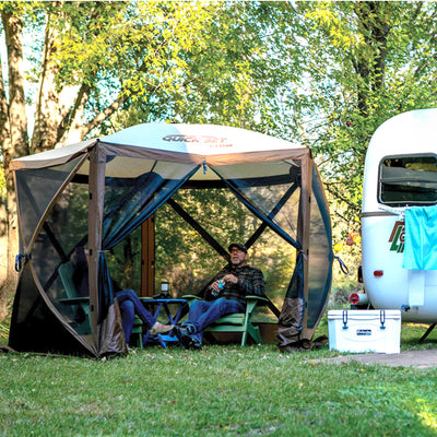 CLAM Quick-Set Adventure 9 x 9 Ft Portable Outdoor Camping Canopy Shelter, Brown - VMInnovations