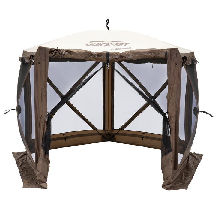CLAM Quick-Set Adventure 9 x 9 Ft Portable Outdoor Camping Canopy, Brown (Used)